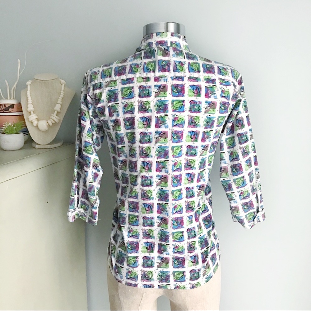 1950s VINTAGE Kitschy Beach Print Short Sleeve Top - Picture 3 of 8